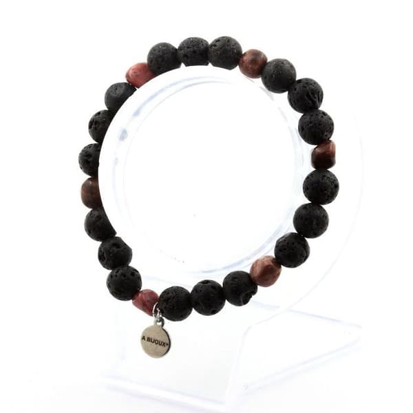 Armband i naturstenar - ABIJOUX - Rhodokrosit från Brasilien - Lavaperlor 8 mm - Längd 19-20 cm
