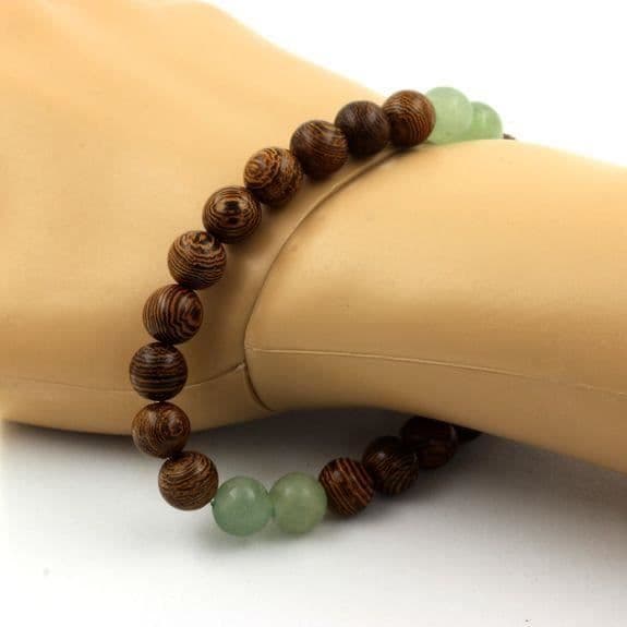 Armband - ABIJOUX - Aventurin + Trä - 8 mm Kulor - Längd 19-20 cm - Blanda