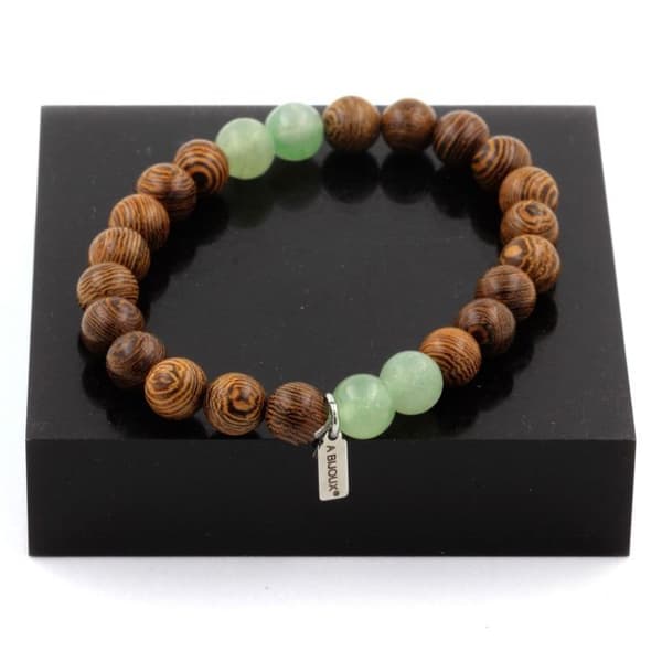Armband - ABIJOUX - Aventurin + Trä - 8 mm Kulor - Längd 19-20 cm - Blanda