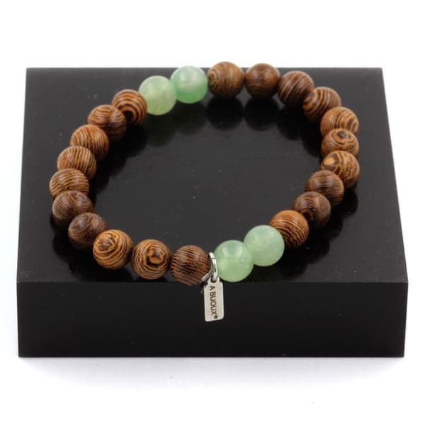 Armband - ABIJOUX - Aventurin + Trä - 8 mm Kulor - Längd 19-20 cm - Blanda