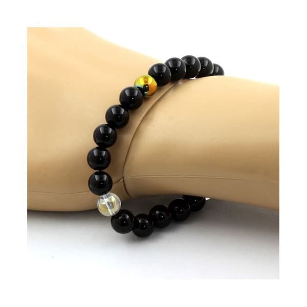 Armband - ABIJOUX - Svart agat + Titan kvarts + Flerfärgad hematit - 19-20 cm - 8 mm pärlor