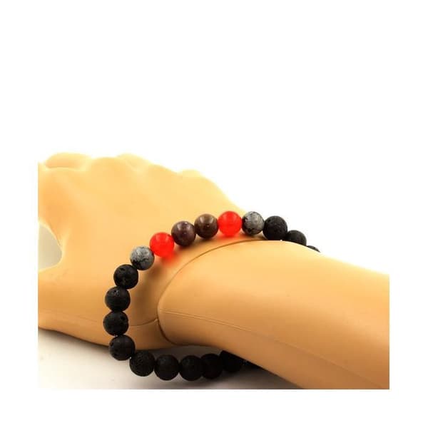 Stenar och mineraler. Armband Ruby Beads från Mogok, Burma, Myanmar + Röd Kalcedon + Tillverkad i Frankrike.