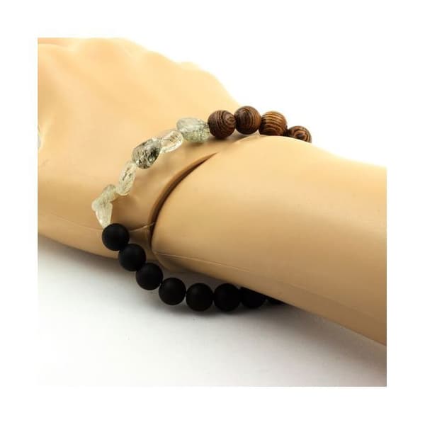 Armband - ABIJOUX - Kvarts Turmalin rutile - Matt svart Onyx - Tillverkad i Frankrike - 19-20 cm