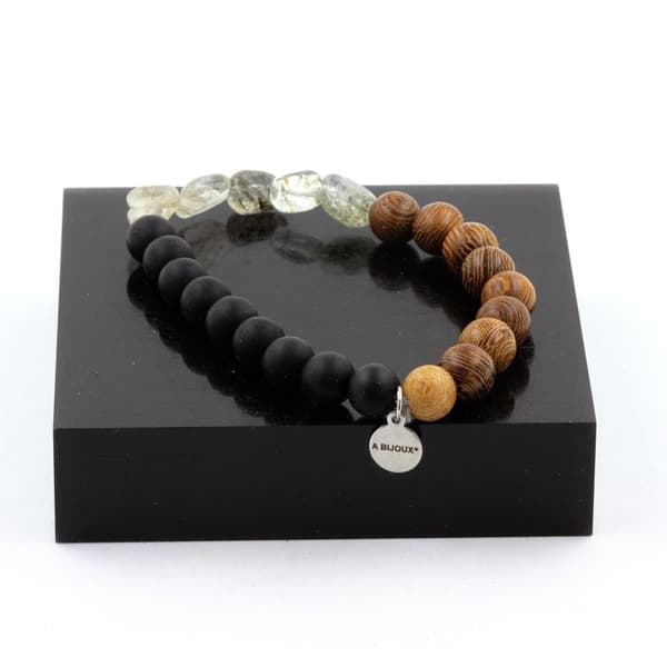 Armband - ABIJOUX - Kvarts Turmalin rutile - Matt svart Onyx - Tillverkad i Frankrike - 19-20 cm