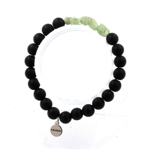 Armband - A Bijoux - Grön apatite från Madagaskar - Matt svart onyx - 19-20 cm - Mixat