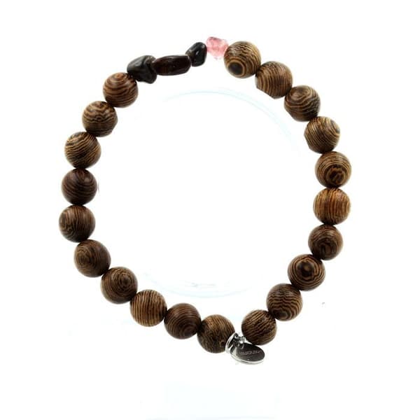 Stenar och mineraler. Flerfärgat turmalinarmband från Brasilien + 8 mm träpärlor. Tillverkad i Frankrike.
