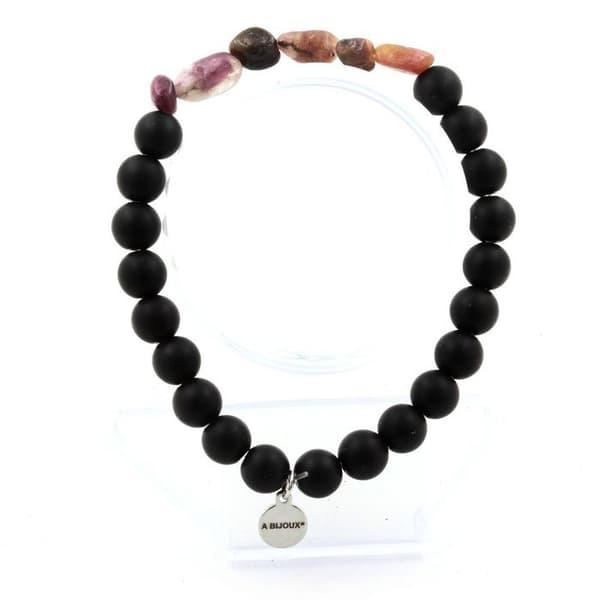 Armband - ABIJOUX - Rubin Tourmaline - Matt svart Onyx - 19-20 cm - Unisex