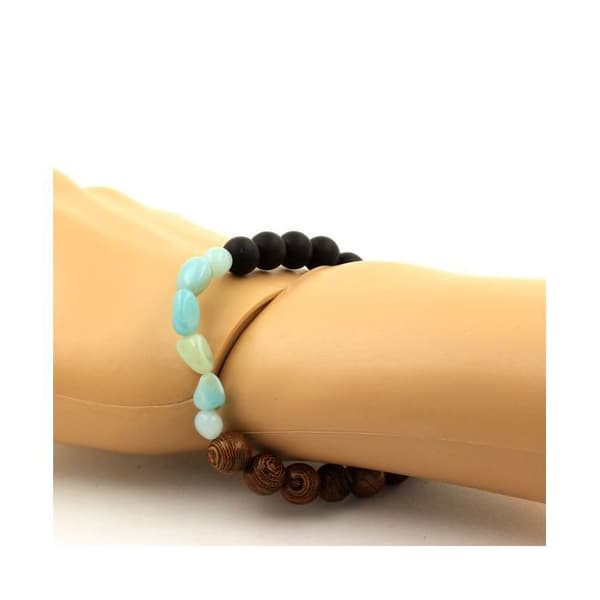 Armband - ABIJOUX - Amazonit från Brasilien - Svart matt onyx - Trä - 8 mm - Längd 19-20 cm