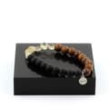 Miniatyrbild 1 av 6: Stenar och mineraler. Golden Rutile Quartz Armband from Brazil + Matte Black Onyx Beads + Wood Made in France.
