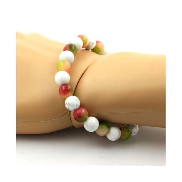 Armband i naturliga stenar - ABIJOUX - Vattenmelon Tourmalin - Howlite - Längd 19-20 cm