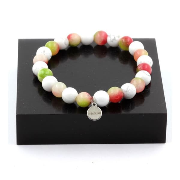 Armband i naturliga stenar - ABIJOUX - Vattenmelon Tourmalin - Howlite - Längd 19-20 cm