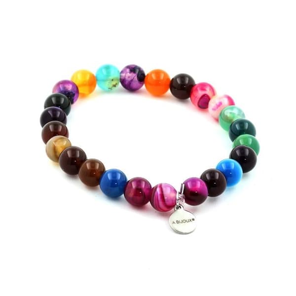 Armband - ABIJOUX - Mångfärgad bandad agat - 8 mm - Tillverkad i Frankrike - Längd 19-20 cm