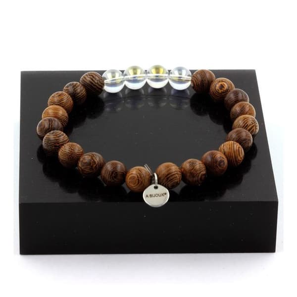 Stenar och mineraler. Titan Quartz Beads Armband + trä 8 mm. Tillverkad i Frankrike.