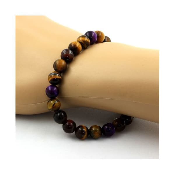 Armband i Naturliga Stenar - ABIJOUX - Tigeröga - Längd 19-20 cm - Brun, Röd, Lila