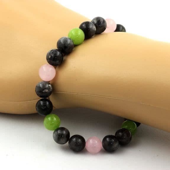 Armband - ABIJOUX - Pärlsten Labradorit Rosenkvarts - 8 mm - Längd 19-20 cm - Tillverkat i Frankrike