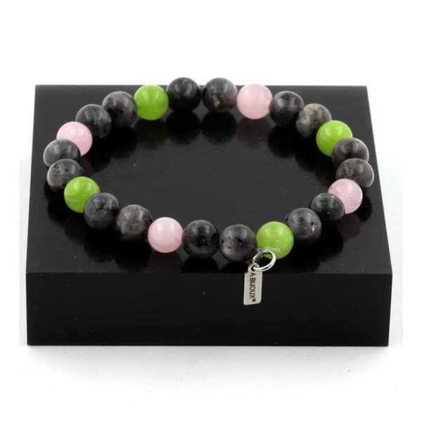 Armband - ABIJOUX - Pärlsten Labradorit Rosenkvarts - 8 mm - Längd 19-20 cm - Tillverkat i Frankrike