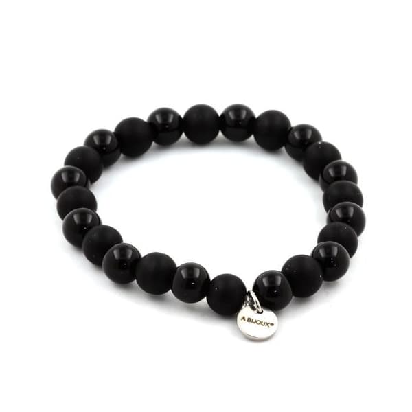 Armband - ABIJOUX - Matt svart onyx + svart agat - 8 mm - Längd 19-20 cm - Tillverkat i Frankrike