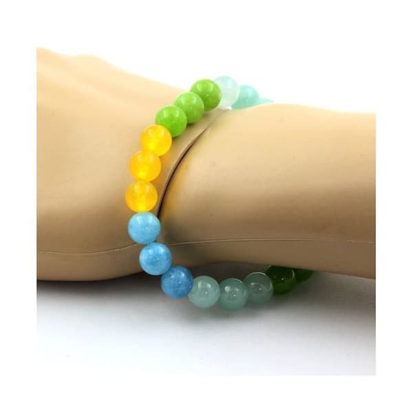 Armband i naturliga stenar - ABIJOUX - Angelit, Kaledon, Peridot, Agat - 8 mm - 19-20 cm
