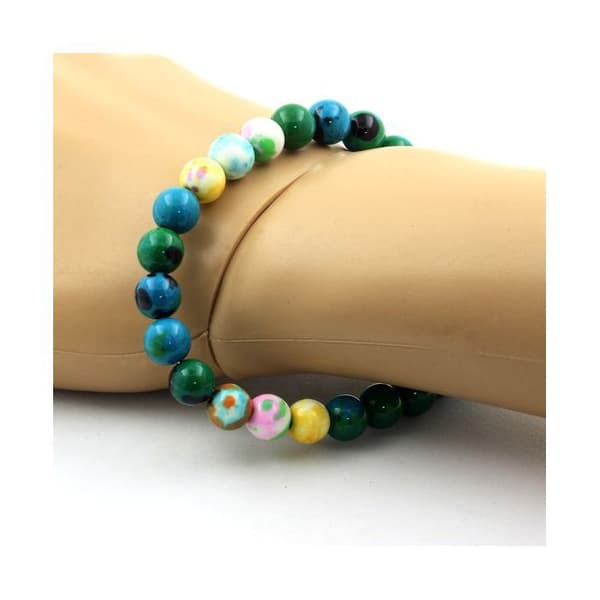 Stenar och mineraler. Chrysocolla Bead Armband + Blå Orange Jaspis + Lila Gul Jaspis + Tillverkat i Frankrike.