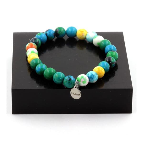 Stenar och mineraler. Chrysocolla Bead Armband + Blå Orange Jaspis + Lila Gul Jaspis + Tillverkat i Frankrike.