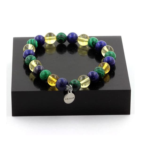Armband i äkta stenar - ABIJOUX - Citrin, Lapis Lazuli, Malakit - 8 mm - Längd 19-20 cm - Unisex