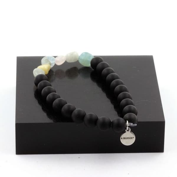 Armband - ABIJOUX - Beryl Morganite + Svart Onyx - Längd 19-20 cm - Rosa - Vuxen