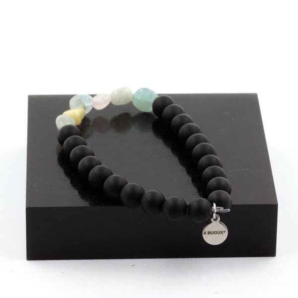 Armband - ABIJOUX - Beryl Morganite + Svart Onyx - Längd 19-20 cm - Rosa - Vuxen