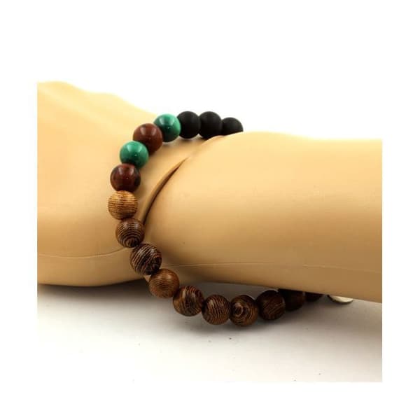 Armband i naturliga stenar - ABIJOUX - Malakit från Kongo - Mahognyobsidian - Svart onyx - 19-20 cm