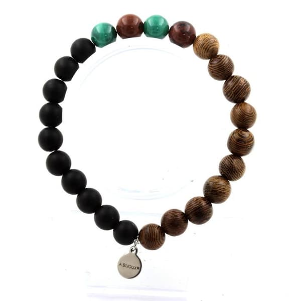 Armband i naturliga stenar - ABIJOUX - Malakit från Kongo - Mahognyobsidian - Svart onyx - 19-20 cm