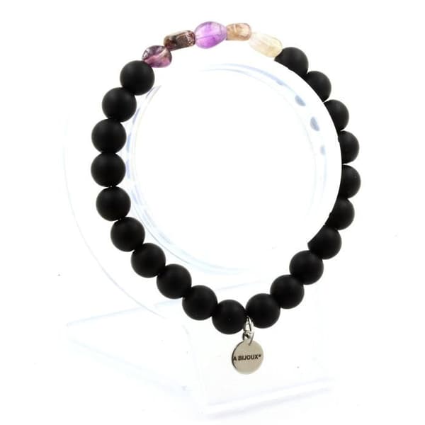 Stenar och mineraler. Auralitarmband från Kanada + 8 mm mattsvarta Onyxpärlor. Tillverkad i Frankrike.