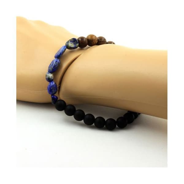 Armband - ABIJOUX - Lapis Lazuli från Pakistan - Matt svart onyx - Trä - 8 mm - 19-20 cm