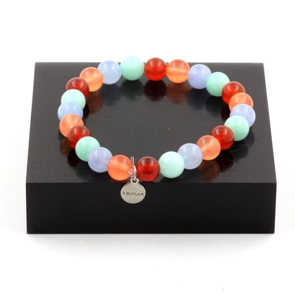 Armband - A Bijoux - Amazonit, Orange Kalcedon, Akvamarin, Agat - 19-20 cm - Naturliga stenar - Unisex