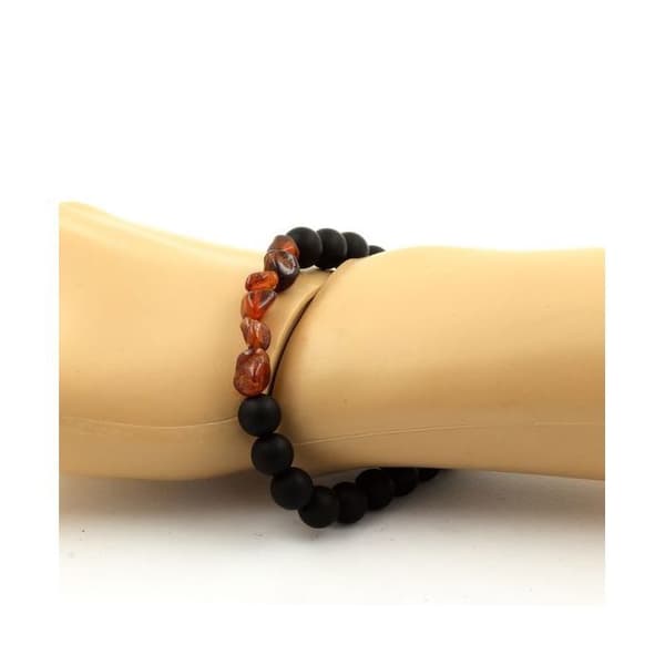 Armband - ABIJOUX - Spessartit Granat - Matt svart Onyx - 19-20 cm - Unisex