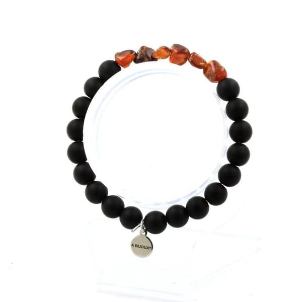 Armband - ABIJOUX - Spessartit Granat - Matt svart Onyx - 19-20 cm - Unisex