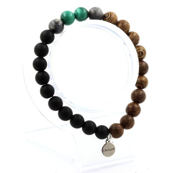 Armband - ABIJOUX - Malakit från Kongo - Labradorit - Svart onyx - Tillverkad i Frankrike