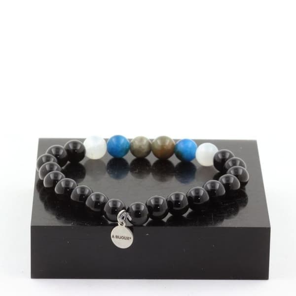 Armband i naturstenar - ABIJOUX - Mogoksafirer - Selenit från Marocko - Apatit - Svart agat