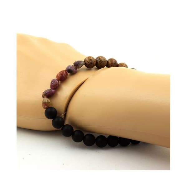 Armband - ABIJOUX - Turmalin Rubellit - Svart Onyx - Trä - 19-20 cm
