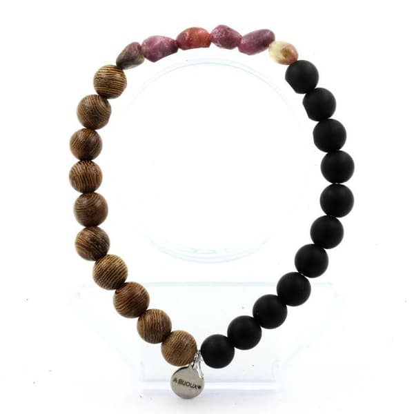 Armband - ABIJOUX - Turmalin Rubellit - Svart Onyx - Trä - 19-20 cm