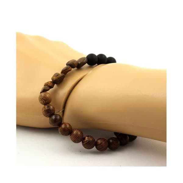 Armband - ABIJOUX - Boulderopals Australien - Matt svart onyx - Trä - 19-20 cm
