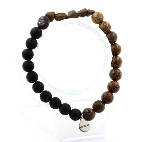 Armband - ABIJOUX - Boulderopals Australien - Matt svart onyx - Trä - 19-20 cm