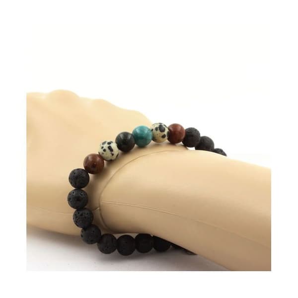 Stenar och mineraler. Zambisk Emerald + Mahogny Obsidian + Jasper Beaded Armband Tillverkat i Frankrike.