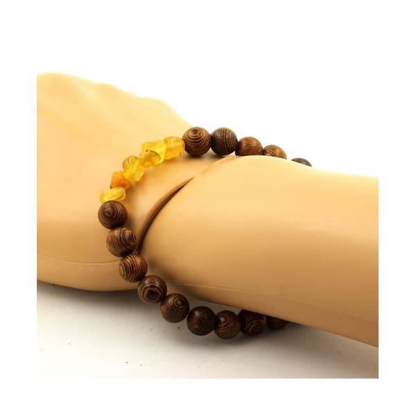 Armband - ABIJOUX - Gult opal från Australien - 8 mm träpärlor - Längd 19-20 cm - Unisex