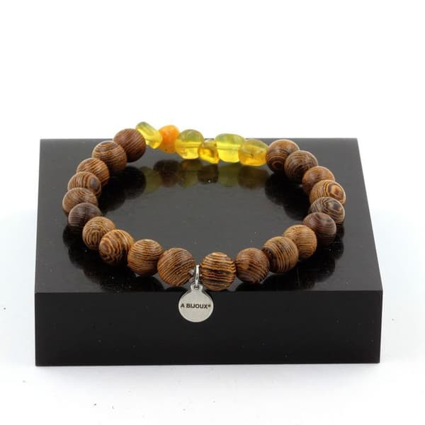 Armband - ABIJOUX - Gult opal från Australien - 8 mm träpärlor - Längd 19-20 cm - Unisex