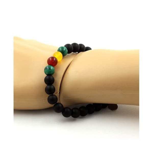 Stenar och mineraler. Congo Malachite Beads Armband + Yellow Agate + Red Agate + Onyx Tillverkat i Frankrike.