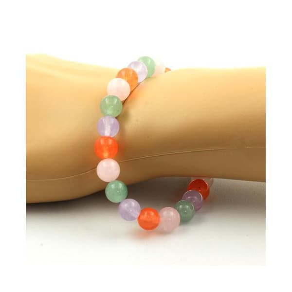 Stenar och mineraler. Aventurine Beads Armband + Orange Kalcedon + Rosenkvarts + Tillverkat i Frankrike.