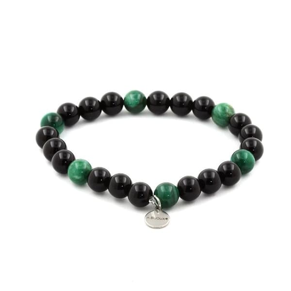 Armband - ABIJOUX - Svart agat + Grön mika - 8 mm - Längd 19-20 cm - Tillverkat i Frankrike