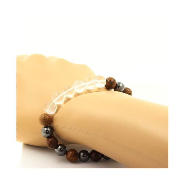 Armband - A Bijoux - Kvarts + Hematit + Trä - 8 mm - Längd 19-20 cm - Unisex