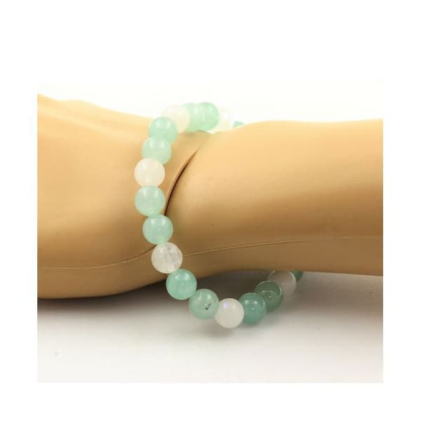 Stenar och mineraler. Angelite Beads Armband + Månsten 8 mm. Tillverkad i Frankrike.