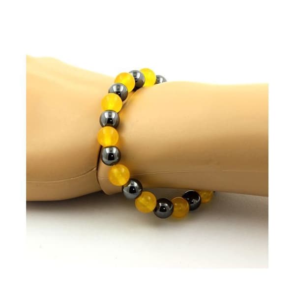 Stenar och mineraler. Hematit Beads Armband + Yellow Agate 8 mm. Tillverkad i Frankrike.