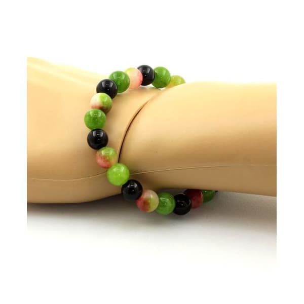 Armband - A Bijoux - Turmalin melon d'eau - Svart agat - Peridot - 8 mm